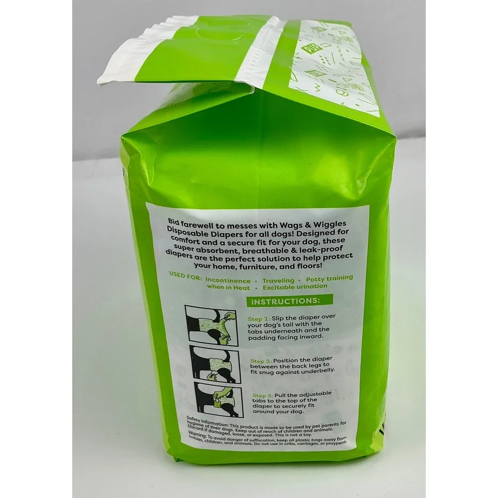 Wags & Wiggles Disposable Dog Diapers Large 12‎ Count 18–22.5 Waist